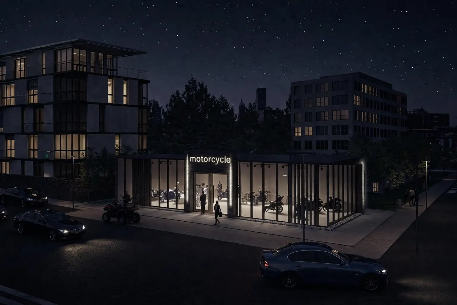 Denizli 3. Sanayi Bölgesinde, Motor Showroom'u için hazırladığımız konsept tasarım projesi.